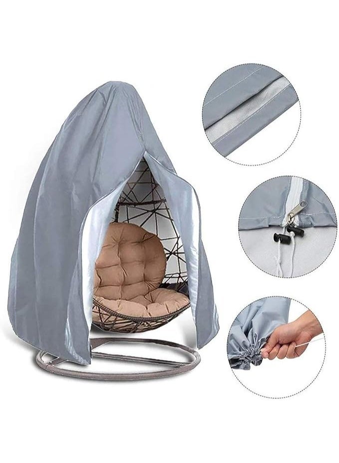 Patio Hanging Egg Chair Cover, Double 210D Fabric Oxford Waterproof Swinging Chair Cover, Veranda Patio Cocoon Egg Chair Garden Furniture Cover with Drawstring (No Chair) (190 x 115cm,Grey) - Image 2